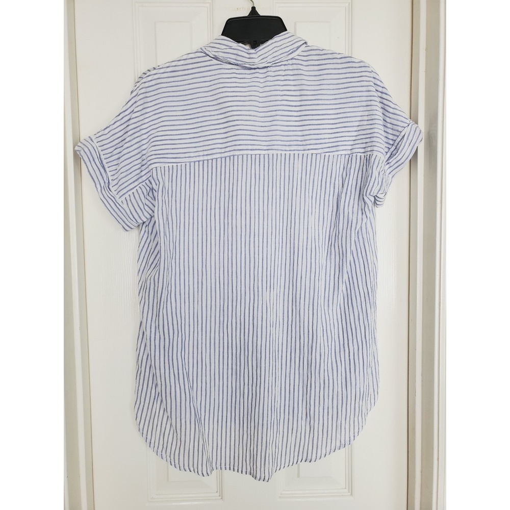 Beachlunchlounge Striped Button Down Shirt Blue White Short Sleeve Casual S - Picture 3 of 5